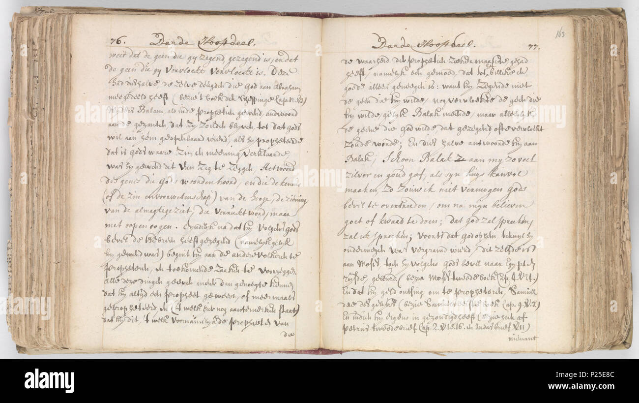 . Korte van Belgique (1815-1885 Dieu, de mensch, en deszelvs welstand - KB 75 G15 - Folios 162v (à gauche) et 163r (droite) . Benedictus de Spinoza, Korte van Belgique (1815-1885 Dieu, de mensch, en deszelvs welstand. Godgeleerde staatkundige verhandelinge. En Nauwkeurige nootsakelyke aenmerkingen verstant tot beeter van dit boek - gauche folium 162v ; côté droit folium 163r. Entre 1675 et 1700 circa circa. Baruch Spinoza (1632-1677) Noms alternatifs Benedictus de Spinoza, Baruch de Spinoza ; Benedetto Spinoza philosophe néerlandais Description traducteur, traducteur de la Bible et la date de naissance/de Banque D'Images