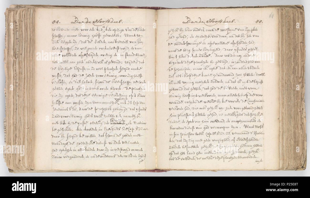 . Korte van Belgique (1815-1885 Dieu, de mensch, en deszelvs welstand - KB 75 G15 - Folios 166v (à gauche) et 167r (droite) . Benedictus de Spinoza, Korte van Belgique (1815-1885 Dieu, de mensch, en deszelvs welstand. Godgeleerde staatkundige verhandelinge. En Nauwkeurige nootsakelyke aenmerkingen verstant tot beeter van dit boek - gauche folium 166v ; côté droit folium 167r. Entre 1675 et 1700 circa circa. Baruch Spinoza (1632-1677) Noms alternatifs Benedictus de Spinoza, Baruch de Spinoza ; Benedetto Spinoza philosophe néerlandais Description traducteur, traducteur de la Bible et la date de naissance/de Banque D'Images