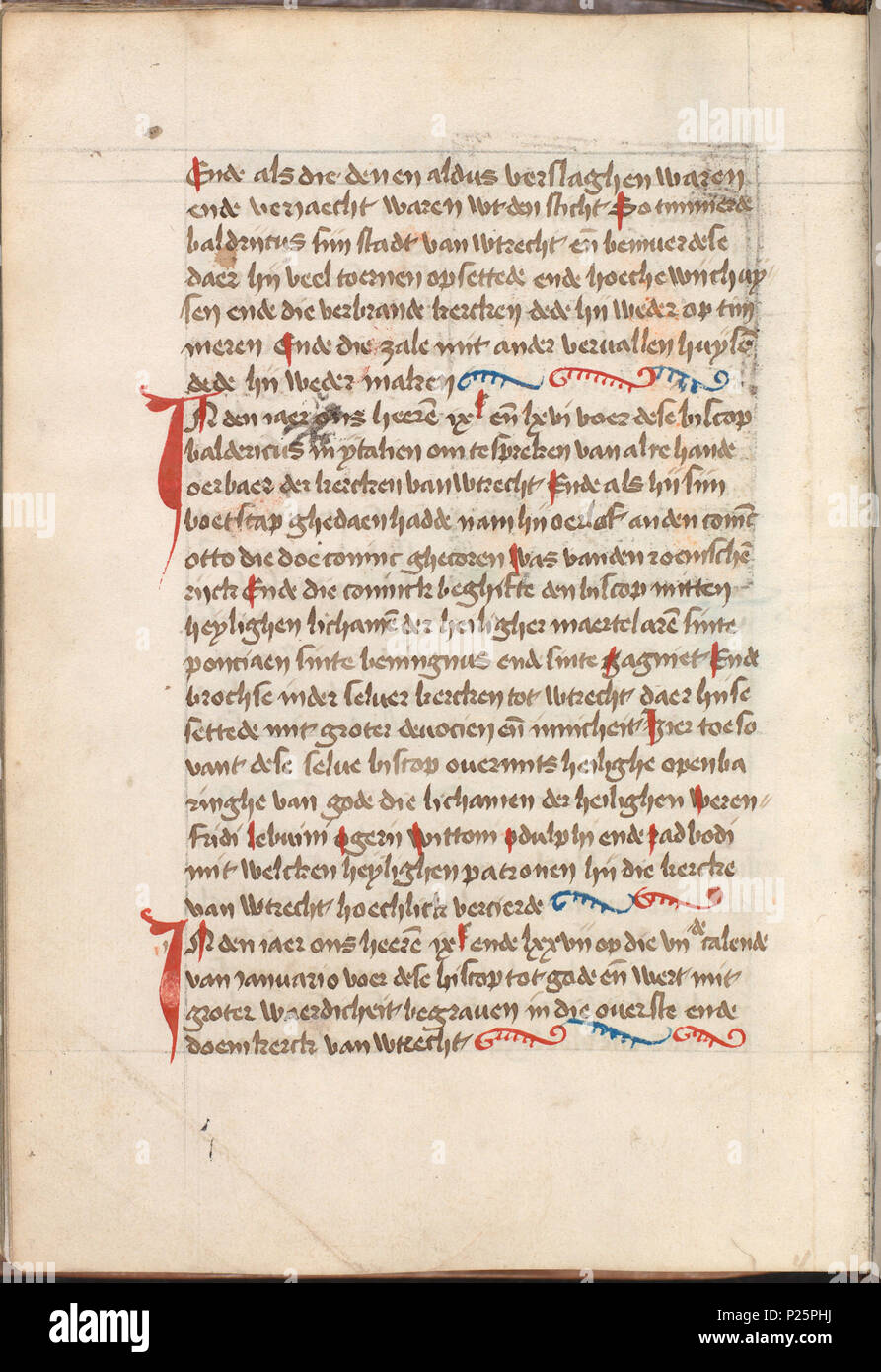 . - Kattendijkekroniek cronicke Die historie de die van Hollant, van van Vrieslant Zeelant ende ende van den stichte van Uutrecht ende van veel landen die hommes hierna nomen sal - KO KW 1900 UN 008, folium 170v . Folium 170v à partir de l'Kattendijkekroniek (ca. 1491) de la collection de la Bibliothèque Nationale des Pays-Bas. Entre 1491 et 1493 Kattendijkekroniek integraal 162 (ca. 1491) - KO KW 1900 UN 008, folium 170v Banque D'Images