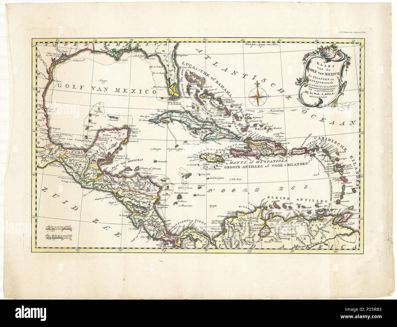 . Kaart van de van Golf du Mexique, de eilanden en de aangrenzende landschappen . Échelle [ch. 1:9,280.000], coloriés à la main. La carte est également publié dans le livre : J.H. Campe, De ontdekking van aangenaame America, degelijk ter en leezing nuttige voor kinderen en jonge lieden. Amsterdam : Wed. J. Doll, dl. 3 (1782-1783) . 1782 184 - Carte des collections spéciales de l'Université d'Amsterdam - OTM- HB-KZL 33-25-43 Banque D'Images