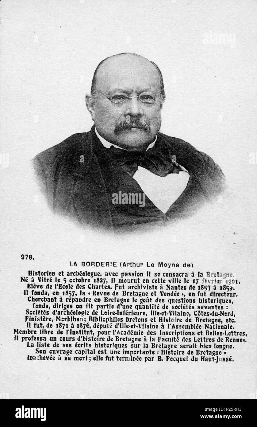 . English : Portrait d'Arthur Le Moyne de La Borderie (1827-1901), historien. Carte postale F. Château, conservée aux Archives de Rennes, 100 Fi 455 . début 20e siècle. Inconnu 1 100FI455 Arthur de la Borderie Banque D'Images