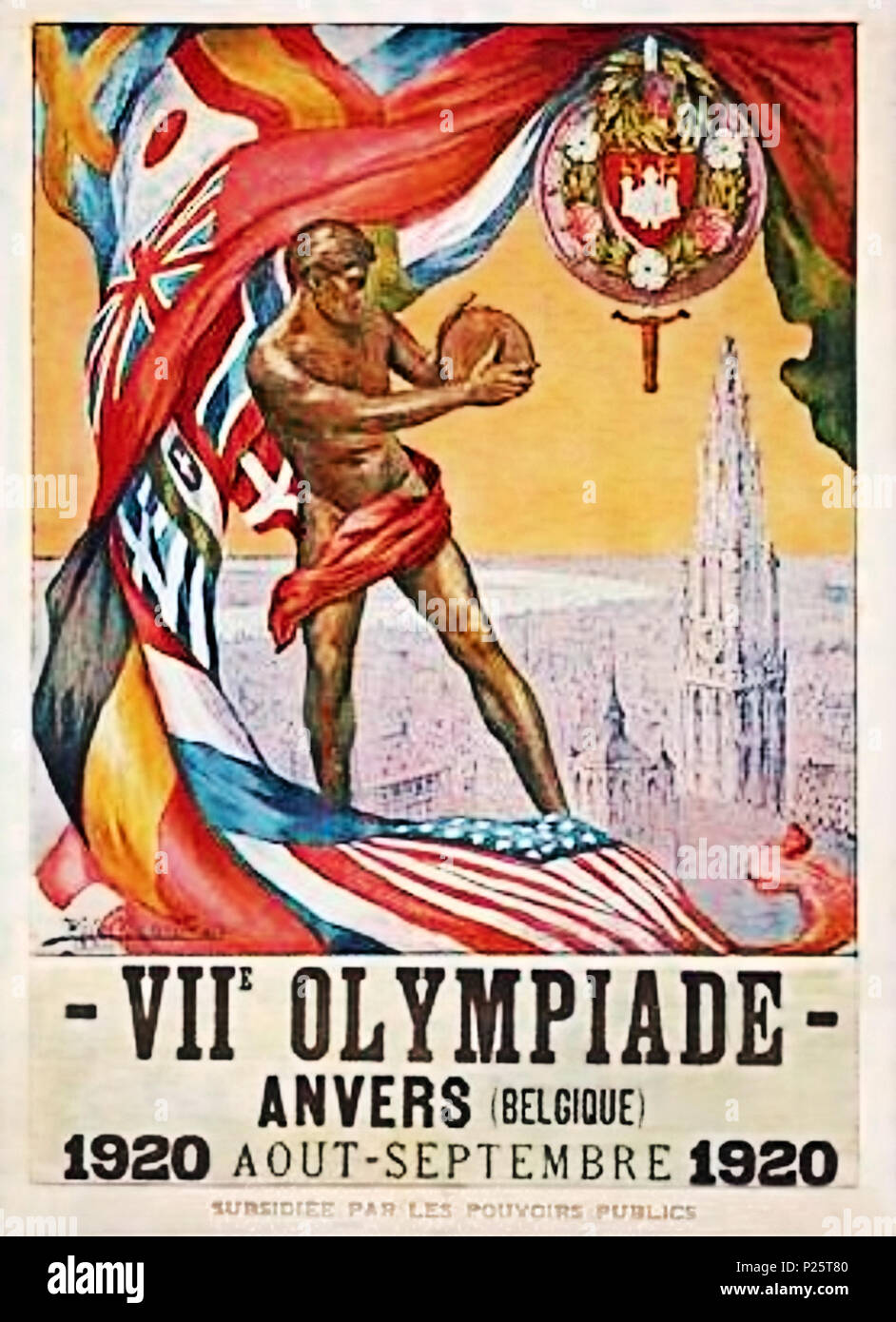. Deutsch Plakat der Olympischen Spiele 1920. Anglais Affiche de l