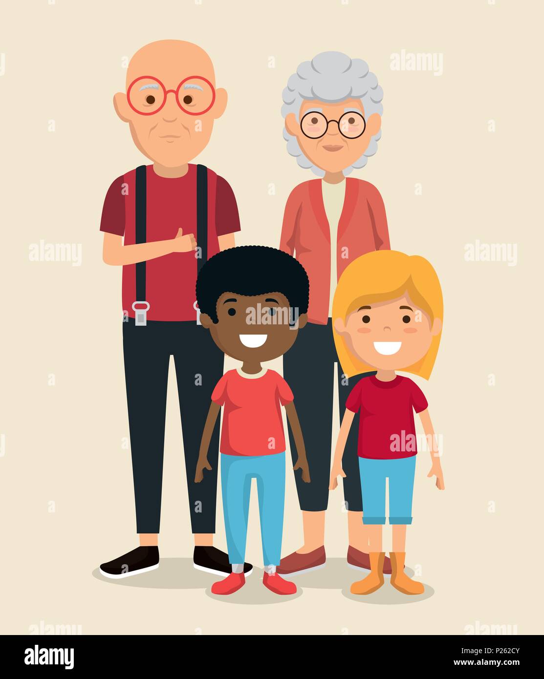 Les grands-parents couple avec enfants personnages avatars Illustration de Vecteur