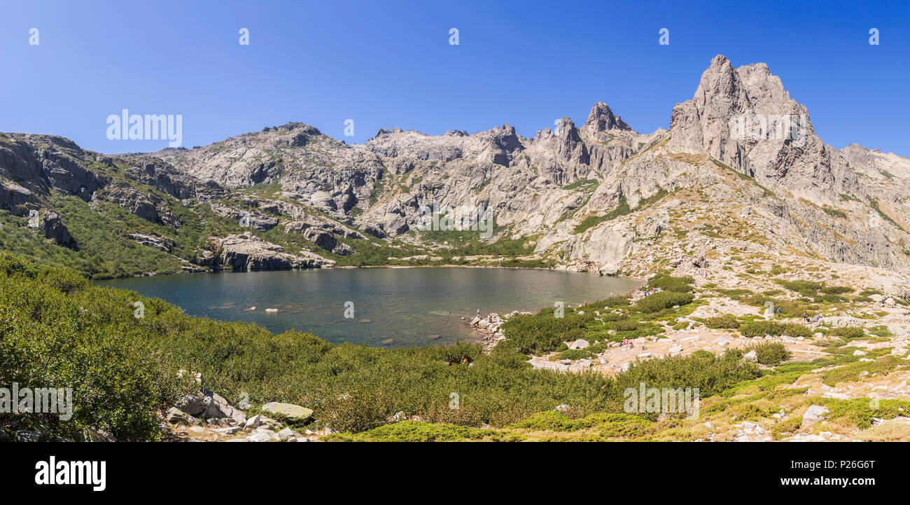Vue panoramique du lac de Melu (Lago di Melu), Val de la Restonica, Corte, Corse, France Banque D'Images