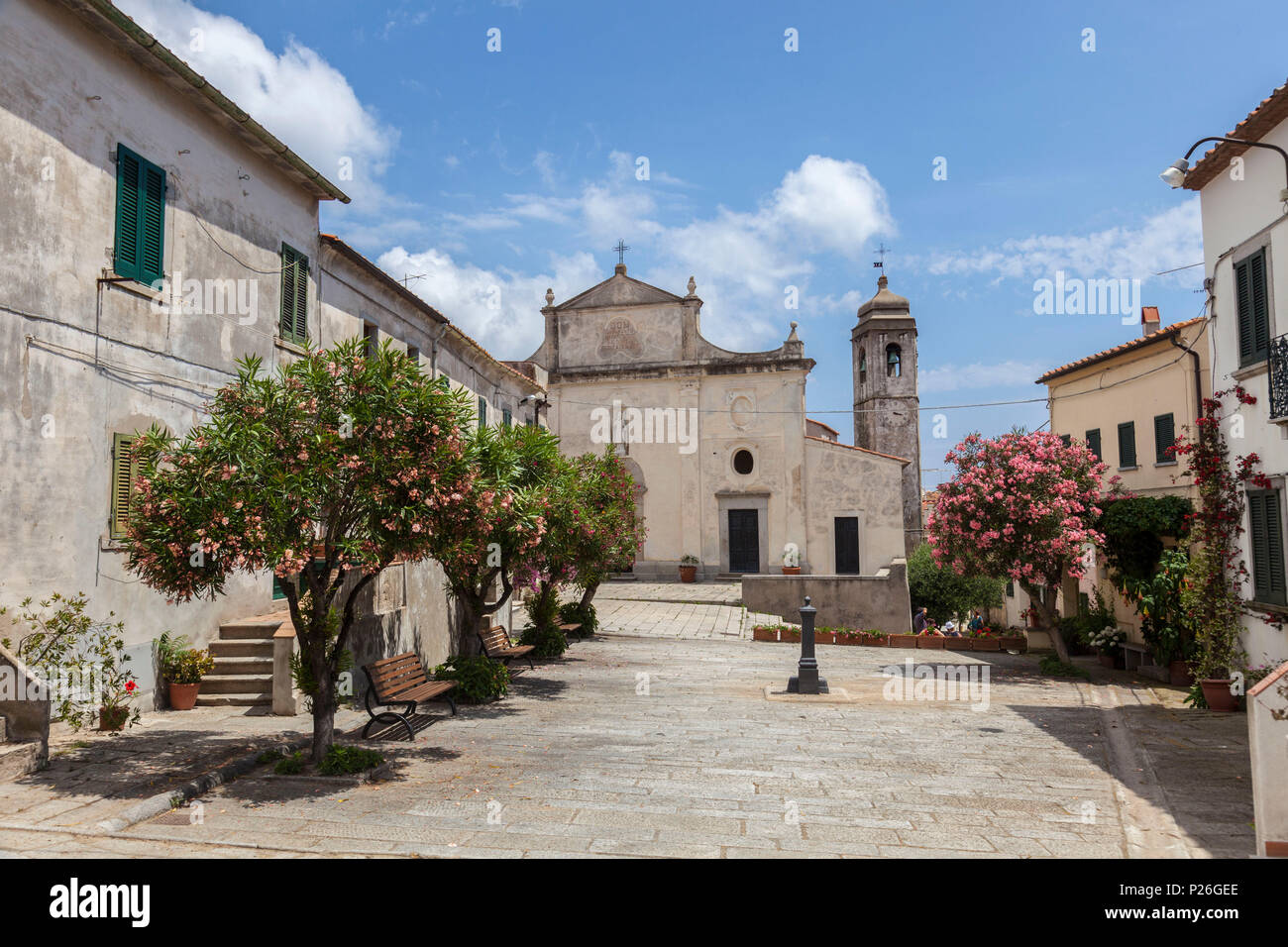 Église de Sant'Ilario à Campo, l'île d'Elbe, province de Livourne, Toscane, Italie Banque D'Images