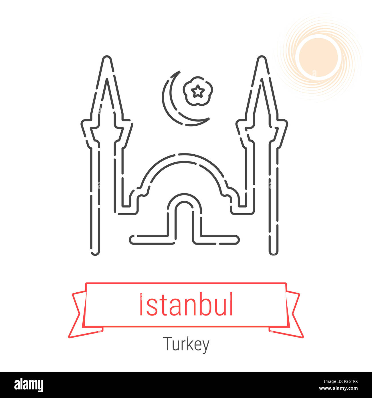 Istanbul, Turquie Icône Ligne avec ruban rouge isolé sur blanc. Vue d'Istanbul - Emblème - Imprimer - Label - Symbole. Le Palais de Topkapi pictogramme. Cit Monde Banque D'Images