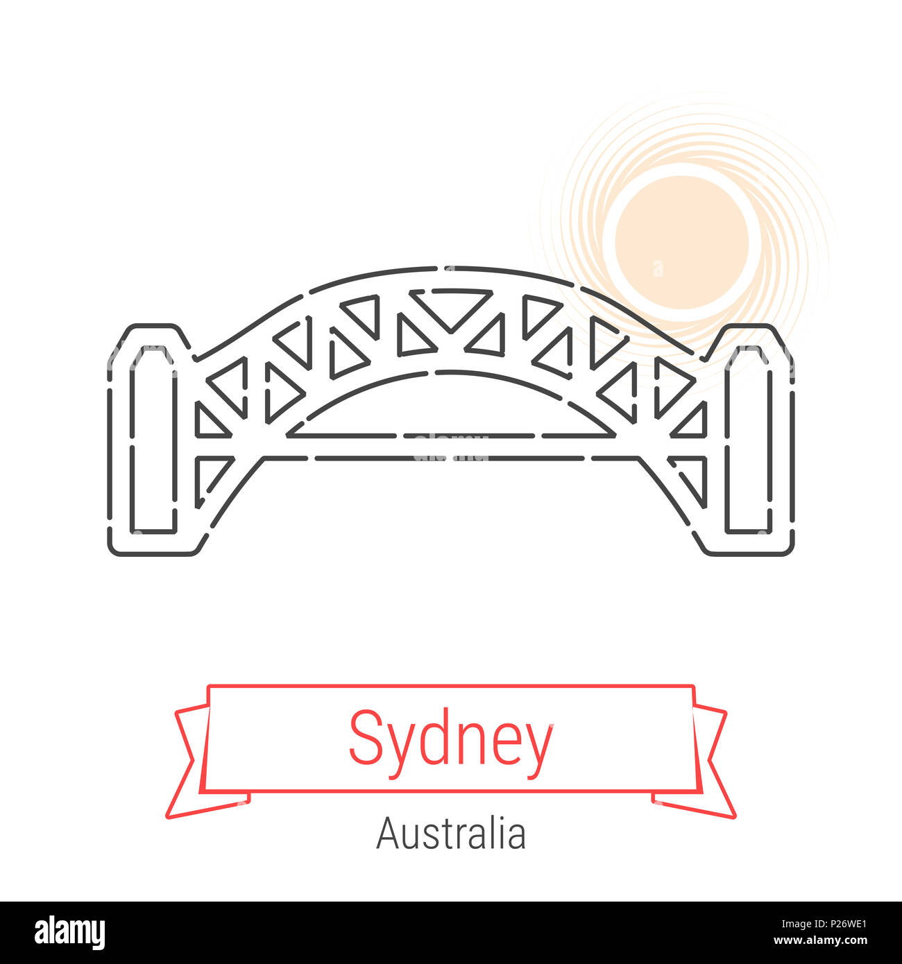 Sydney Australie Avec L Icone De La Ligne Du Ruban Rouge Isole Sur Blanc Sydney Monument Embleme Imprimer Label Symbole Sydney Harbour Bridge Pictogramme Wor Photo Stock Alamy