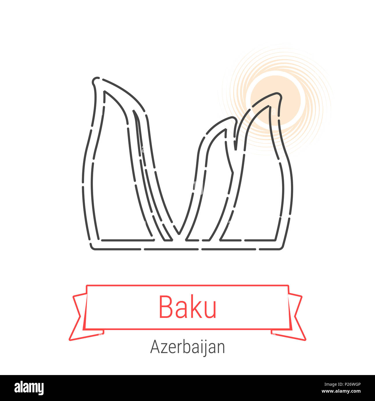 Baku Azerbaidjan Icone Ligne Avec Ruban Rouge Isole Sur Blanc Historique De Bakou Embleme Imprimer Label Symbole Flamme De Bakou Pictogramme Tours Citi Mondiale Photo Stock Alamy
