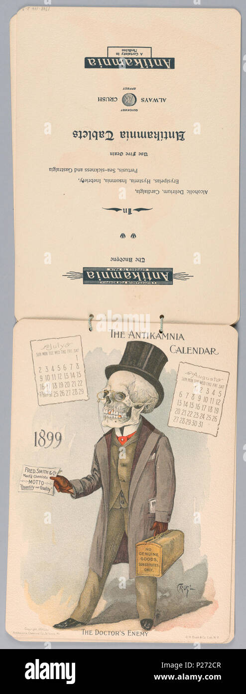 . Anglais : calendrier, le calendrier, 1899 Antikamnia . Anglais : 1899 Calendrier lié par string 2-1 : Janvier/Février 2-2 : 2-3 : Mars/Avril Mai/Juin Juillet/Août 2/4 : 2/5 : 2/6 : Septembre/Octobre Novembre/Décembre . 1899 47 Calendrier, le calendrier 1899 Antikamnia, (CH) 18734653 Banque D'Images