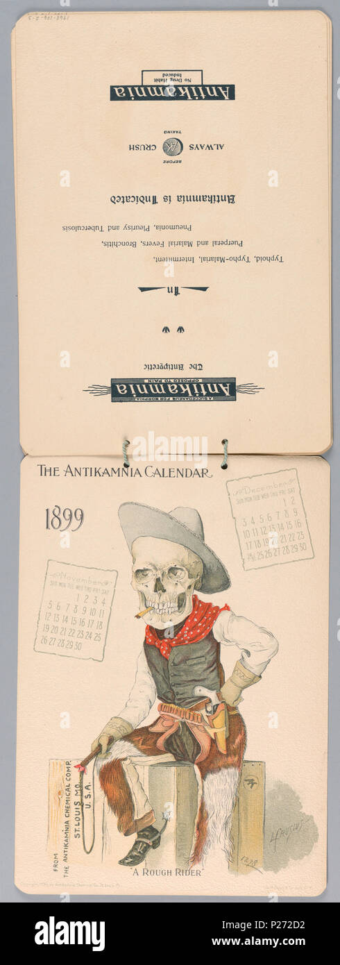 . Anglais : calendrier, le calendrier, 1899 Antikamnia . Anglais : 1899 Calendrier lié par string 2-1 : Janvier/Février 2-2 : 2-3 : Mars/Avril Mai/Juin Juillet/Août 2/4 : 2/5 : 2/6 : Septembre/Octobre Novembre/Décembre . 1899 47 Calendrier, le calendrier 1899 Antikamnia, (CH) 18734657 Banque D'Images