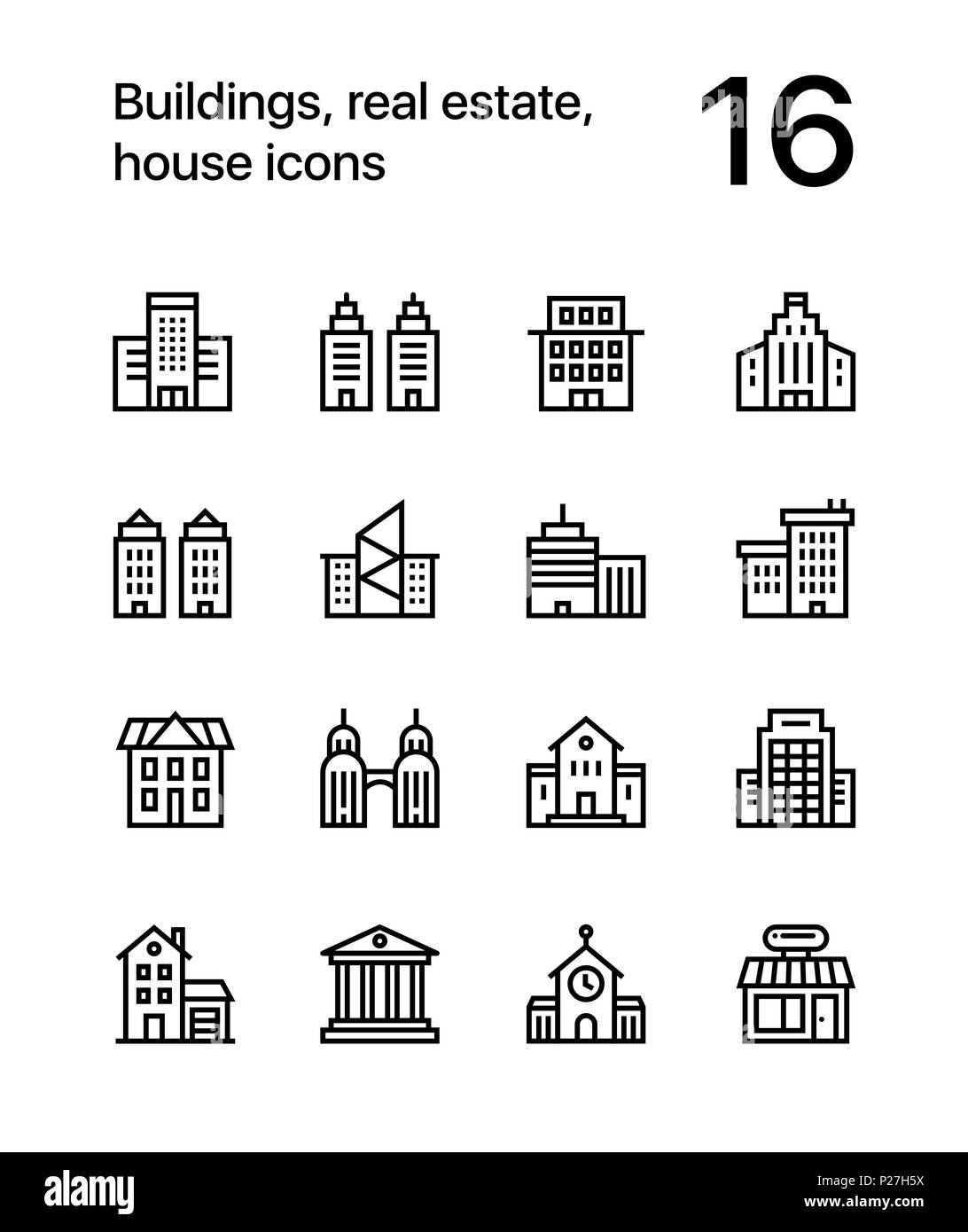 Les bâtiments, l'immobilier, chambre d'icônes pour le web et les terminaux mobiles pack 1 Illustration de Vecteur