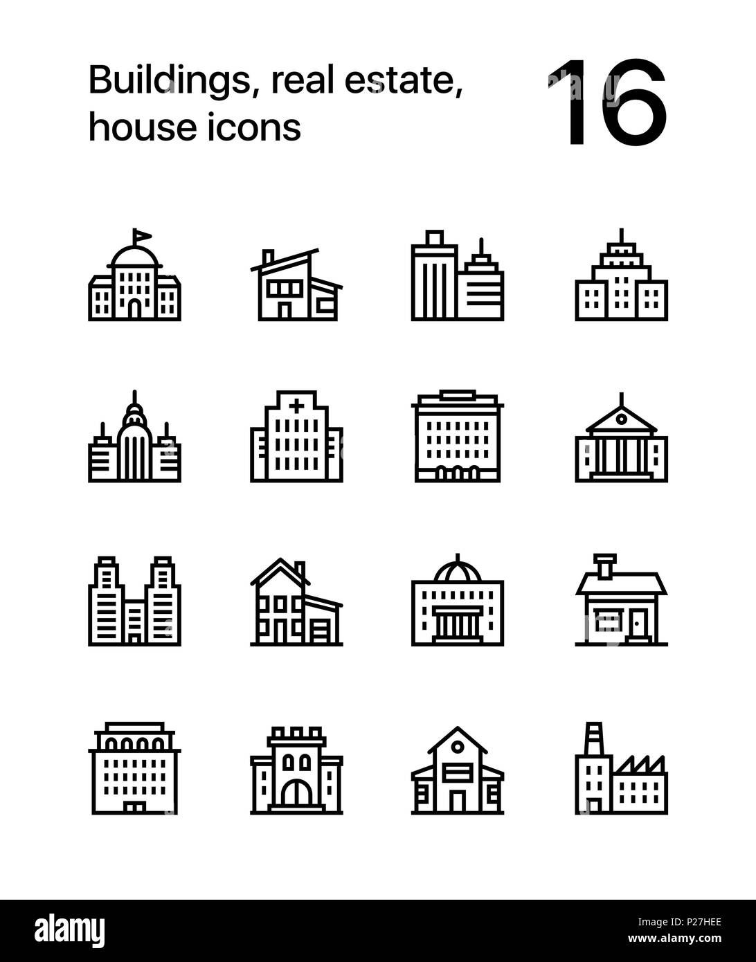 Les bâtiments, l'immobilier, chambre d'icônes pour le web et les terminaux mobiles pack 2 Illustration de Vecteur