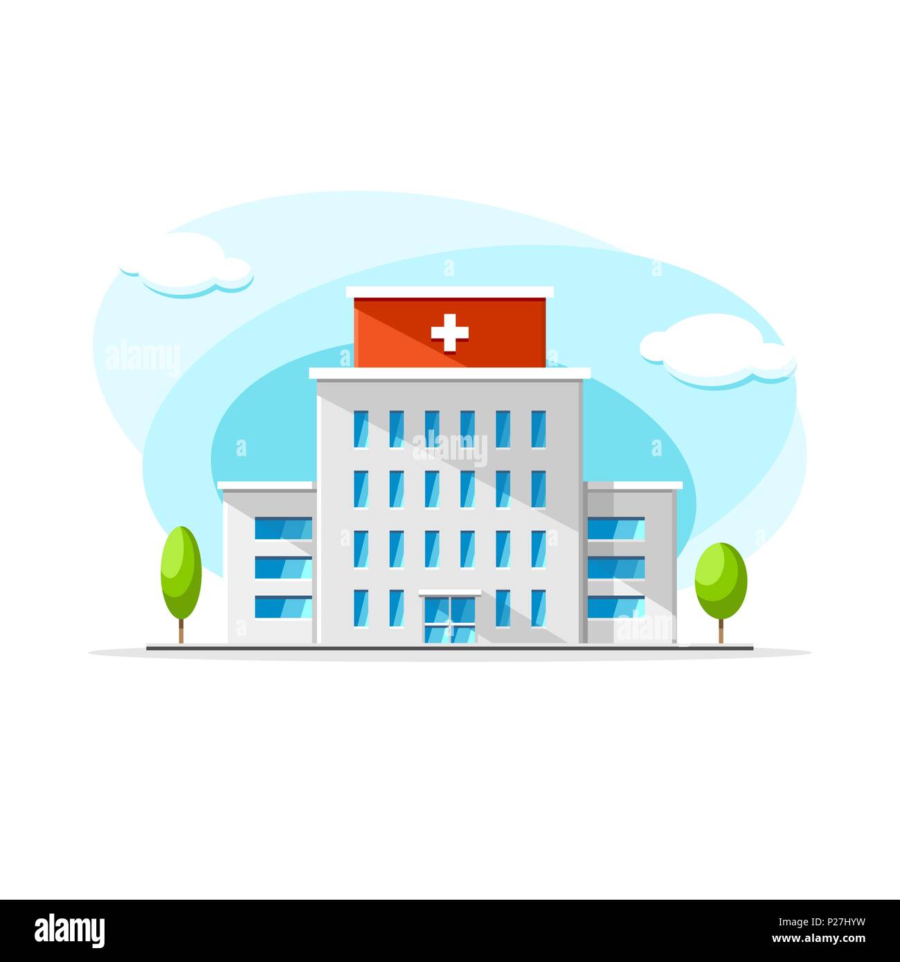 Bâtiment de l'hôpital moderne télévision vector image de couleurs de béton. Maison de ville, appartement, immeuble d'objet sur fond blanc isolé Illustration de Vecteur
