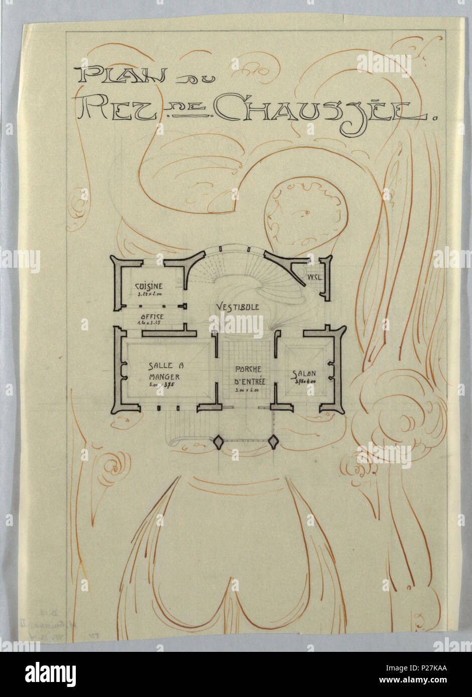 . Anglais Dessin, Villa de M. Hemsy, SaintCloud, Plan du rez de Chaussee, 1913 . Anglais