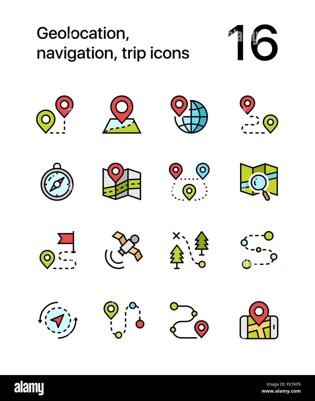 Géolocalisation de couleur, la navigation, les icônes de voyage pour web et mobile design pack 1 Illustration de Vecteur