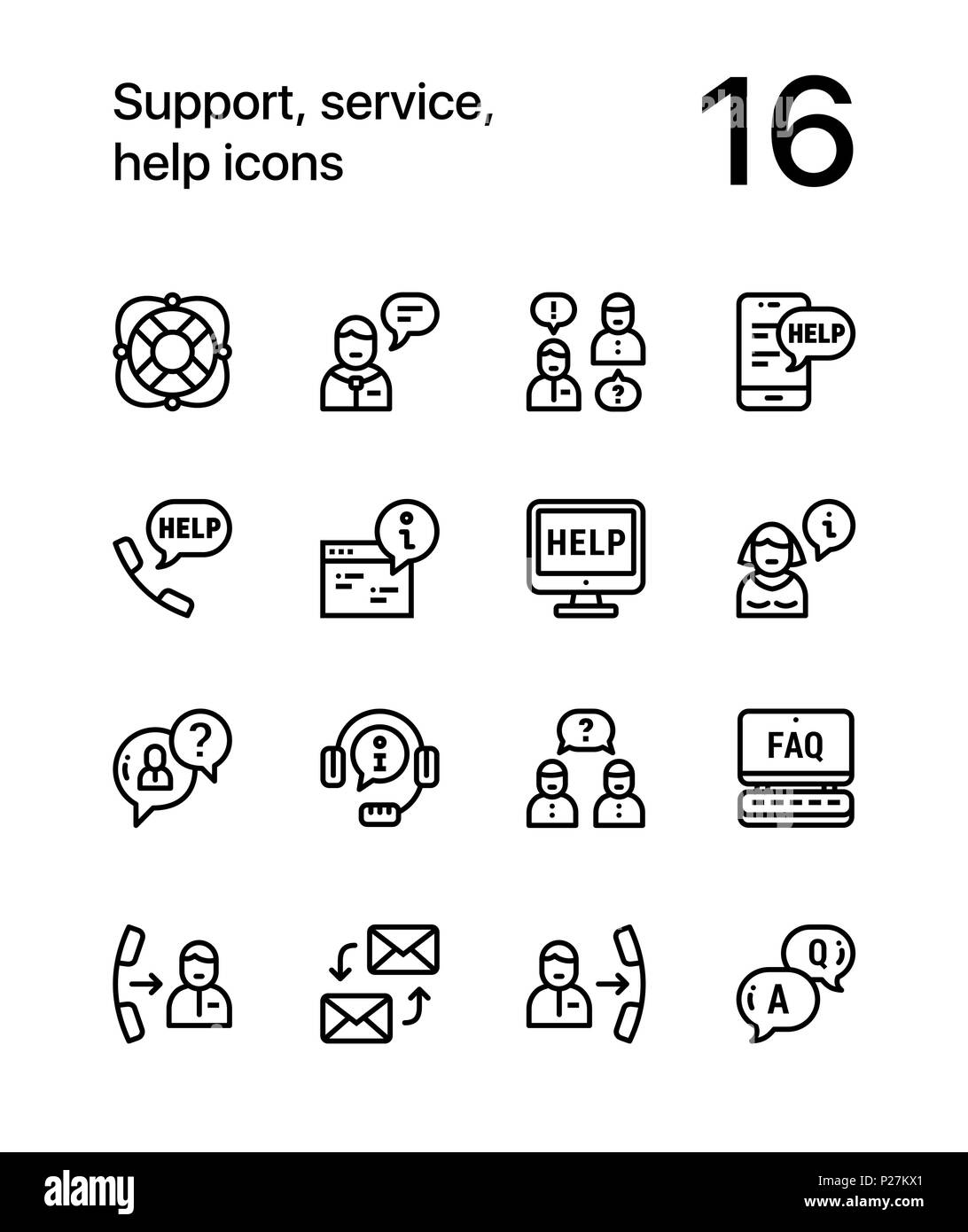 Support, service, aide simple ligne d'icônes pour le web et les terminaux mobiles pack 1 Illustration de Vecteur
