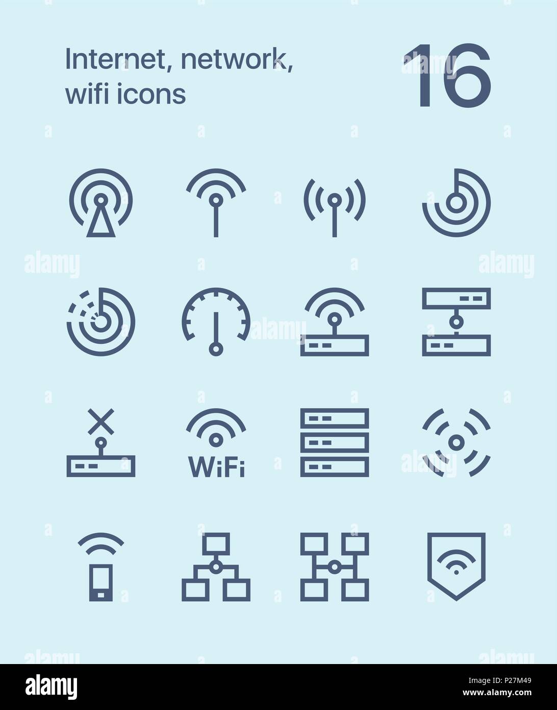 Grandes lignes Internet, connexion Wi-Fi au réseau local, réseau d'icônes pour le web et les terminaux mobiles pack 1 Illustration de Vecteur