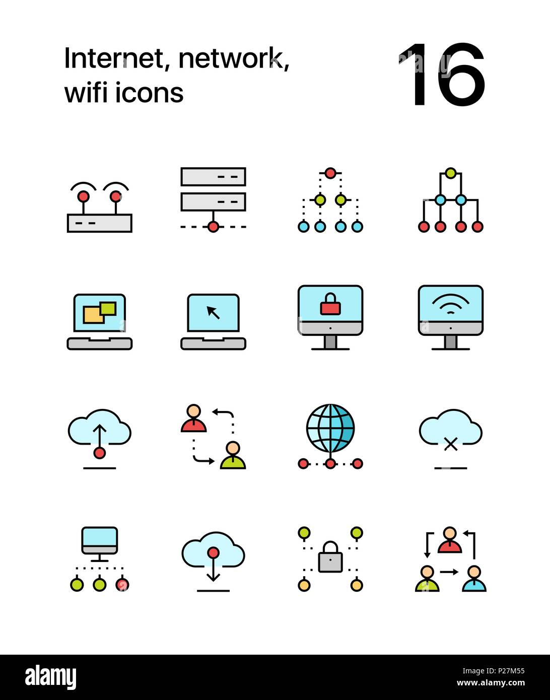 Internet de couleur, réseau, connexion Wi-Fi au réseau local d'icônes pour le web et les terminaux mobiles pack 2 Illustration de Vecteur