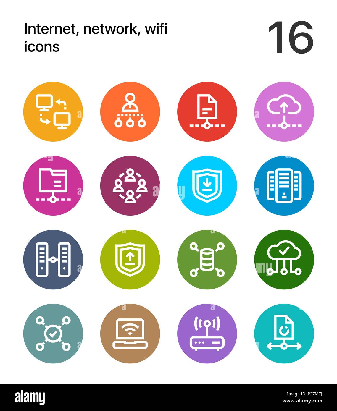 Internet colorés, réseau, connexion Wi-Fi au réseau local d'icônes pour le web et les terminaux mobiles pack 3 Illustration de Vecteur