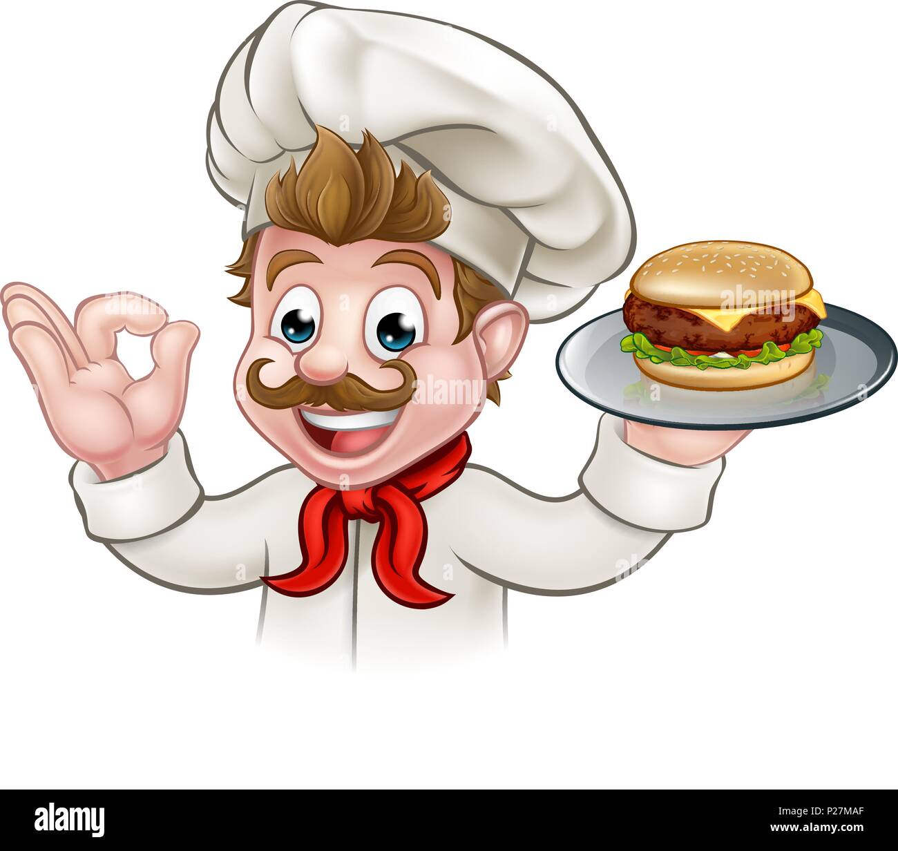 Personnage de Chef Holding Burger Illustration de Vecteur