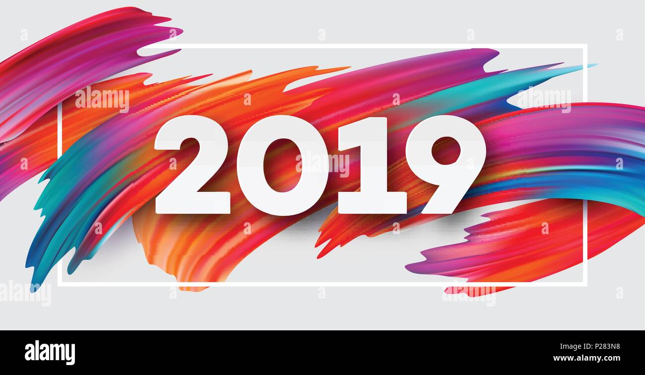 2019 Nouvel An à l'arrière-plan d'un coup de pinceau de l'huile ou acrylique en élément design. Vector illustration Illustration de Vecteur