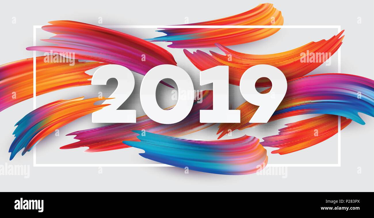 2019 Nouvel An à l'arrière-plan d'un coup de pinceau de l'huile ou acrylique en élément design. Vector illustration Illustration de Vecteur