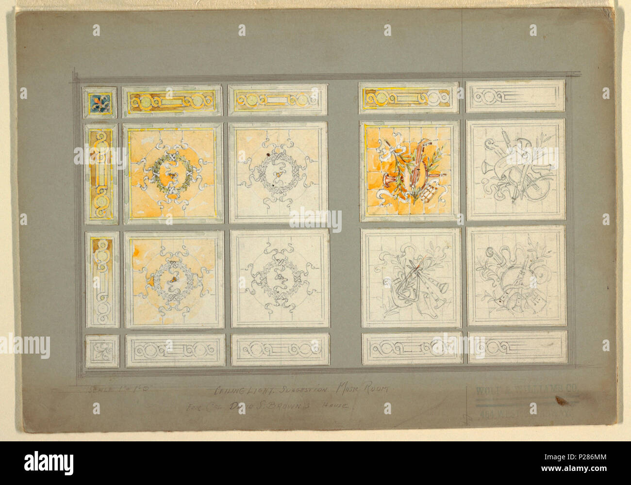 99 Dessin, la lumière au plafond des suggestions pour une salle de musique, 1890-1900 (CH) 18430197 Banque D'Images