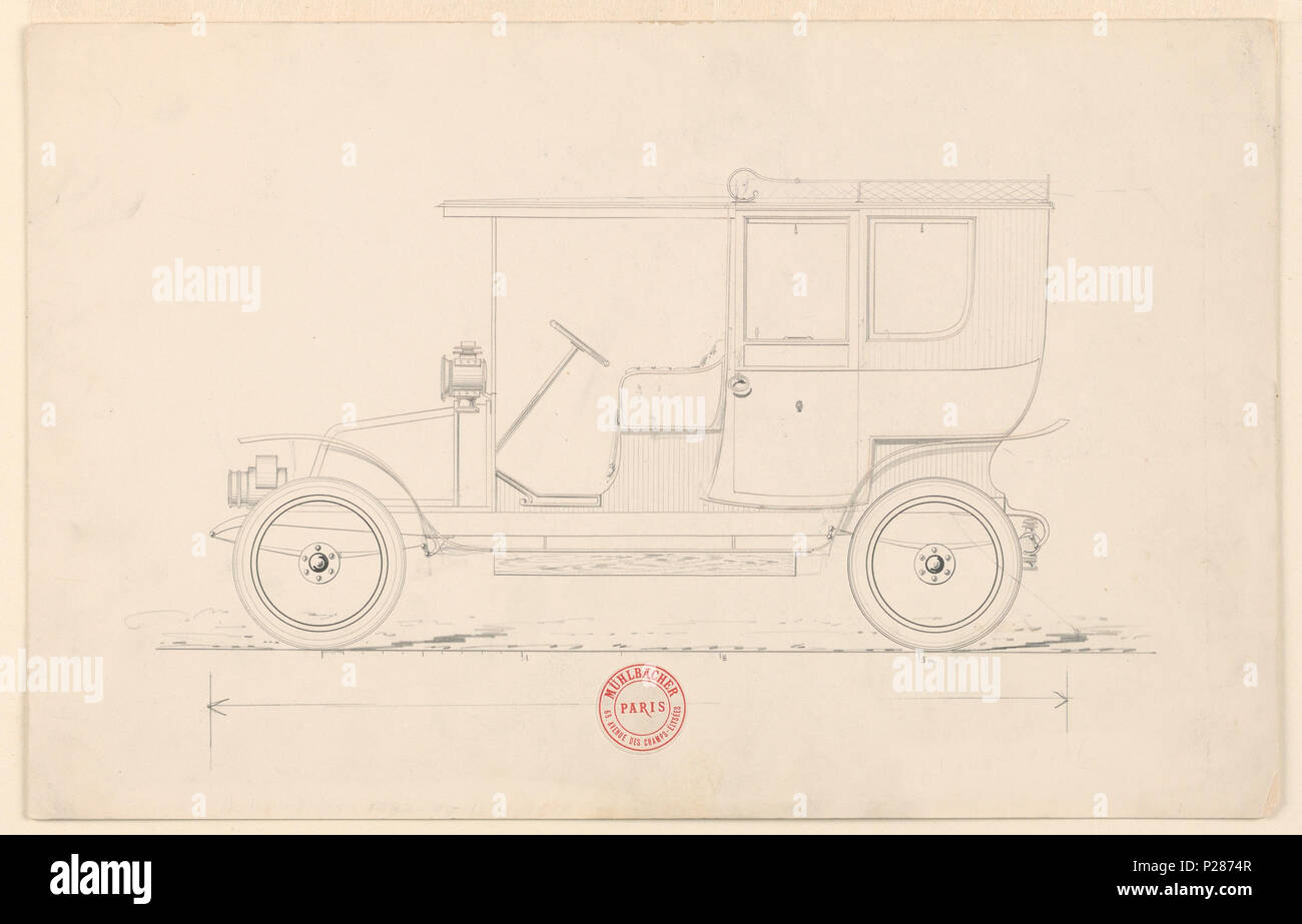 . Anglais : dessin, conception pour une automobile fermée, ca. 1906 . Anglais : rectangle horizontal. Conception pour une automobile fermée, d'un type connu comme un 848 Phaeton, vu de profil gauche. Compte tenu de l'échelle ci-dessous, et stamp : 'Mühlbacher 63 Avenue des Champs-Elysées, Paris.' Corps probablement destinée à être mis sur un châssis Renault. . Vers 1906 100 Dessin, Conception pour une automobile fermée, ca. 1906 (CH) 18435483 Banque D'Images