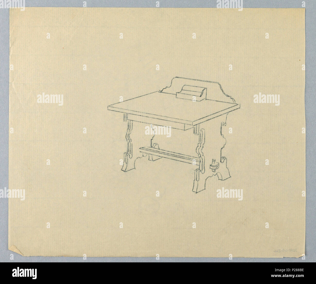 103 l'élaboration, la conception de la table pour écrire dans le style Mission avec panneau sculpté, 1900-05 (CH) 18681357 Banque D'Images