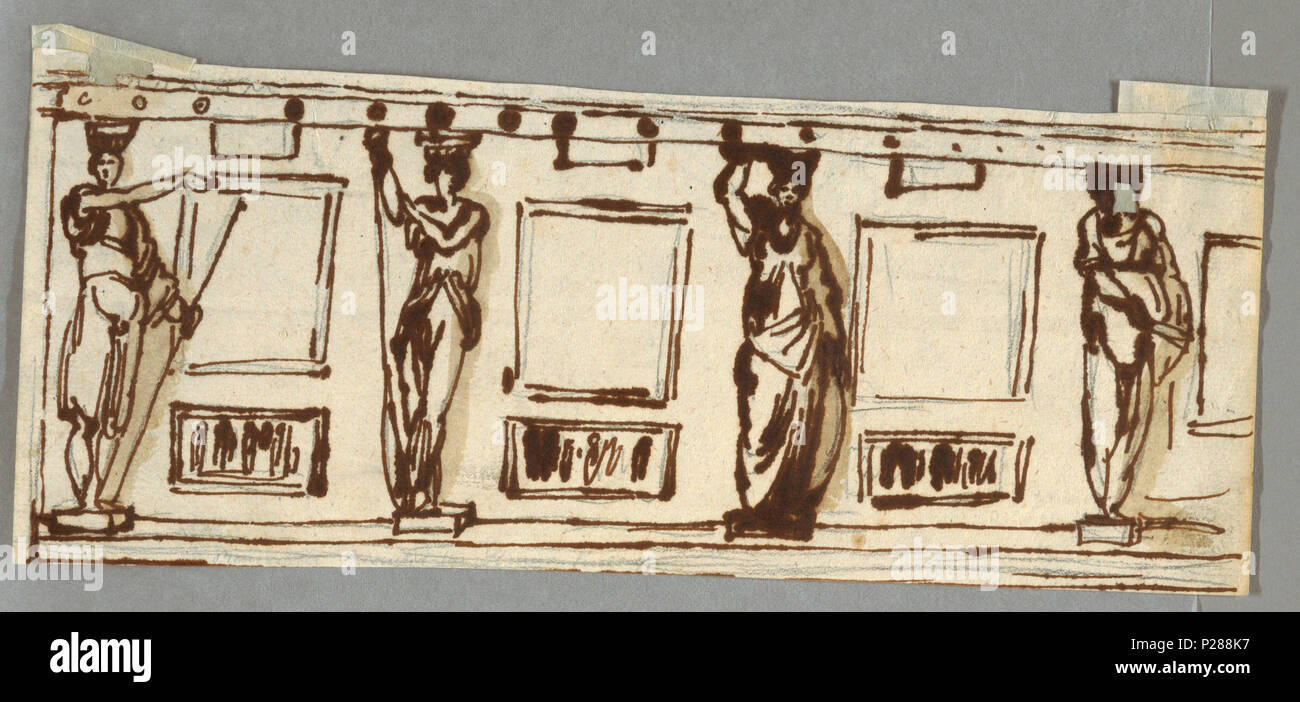 . Anglais : Dessin, Frise avec quatre cariatides . Anglais : rectangle horizontal avec quatre caryatides et six panneaux. . Avant 1901 (la date d'acquisition) 104 Dimensions, Frise avec quatre Cariatides (CH) 18108959 Banque D'Images