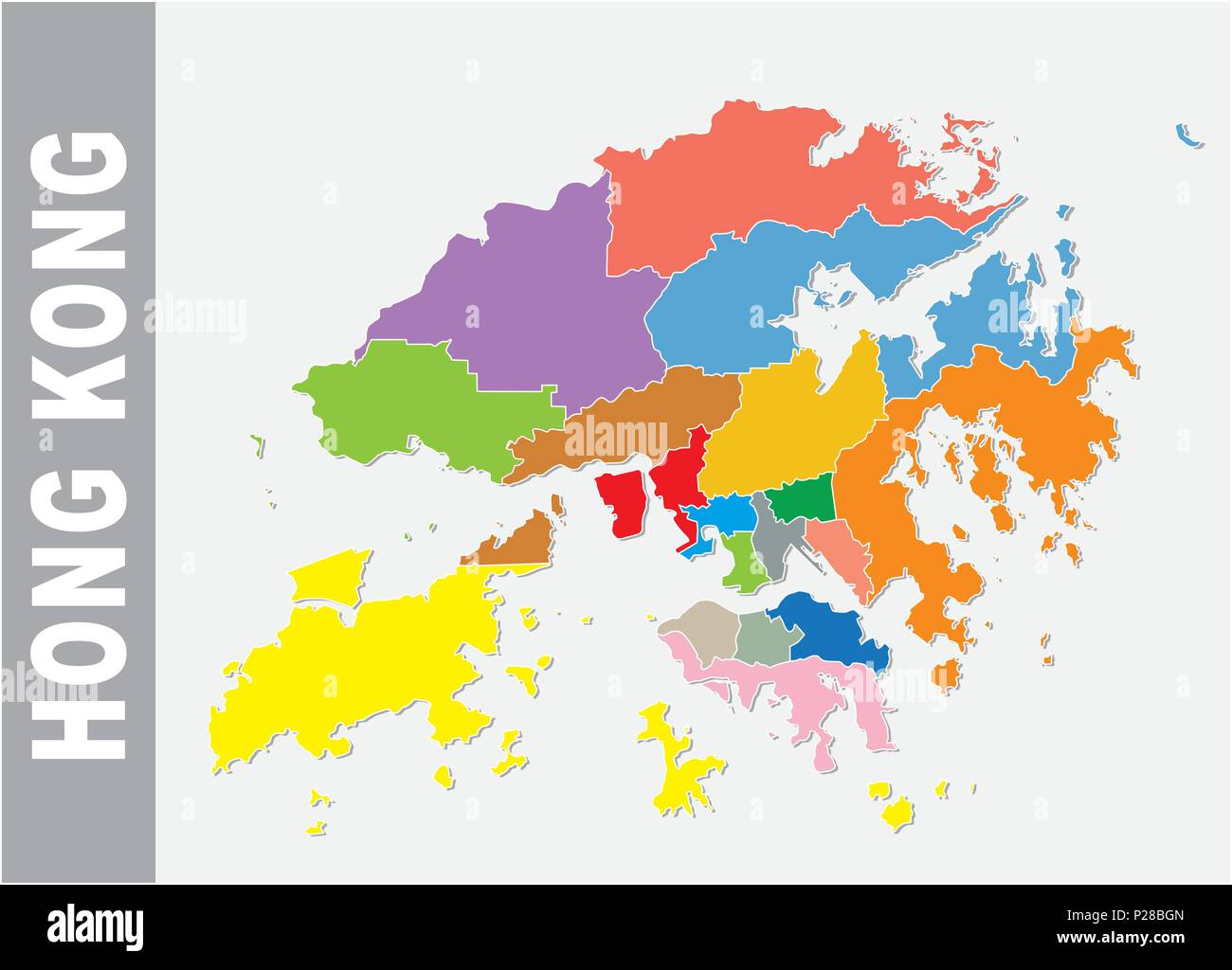 Hong Kong colorés carte vectorielle administrative et politique Illustration de Vecteur