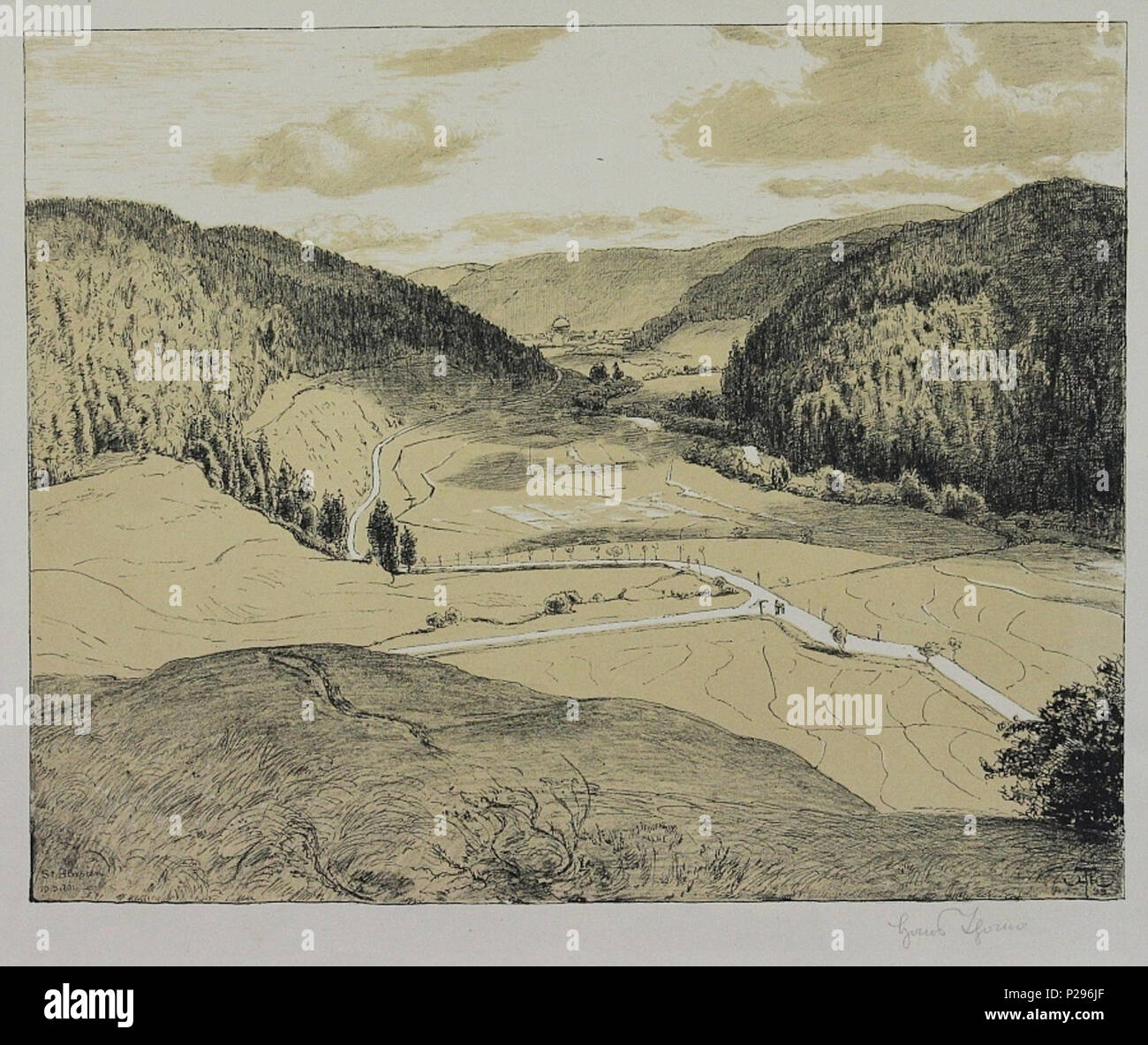 . 'Ansicht von Saint Blasien', Farb-Kreidelithographie 156 unten auf Papier, bleistiftsigniert "Hans Thoma' und im Stein und datiert 'monogrammiert HTH (18)99, des liens 'St. Blasien 19.9.10', Bildmaße 35 x 43,5 cm . 1899. Hans Thoma (1839-1924) Description peintre allemand et enseignant à l'université Date de naissance/décès 2 Octobre 1839 7 novembre 1924 Lieu de naissance/décès Bernau (Schwarzwald) Karlsruhe lieu de travail Frankfurt am Main, Karlsruhe, Munich, Italien contrôle d'autorité : Q678094 : 111662989 VIAF ISNI : 0000 0001 2147 924X ULAN : 500003772 RCAC : n84020178 MusicBrainz : 5F222d02-54 Banque D'Images