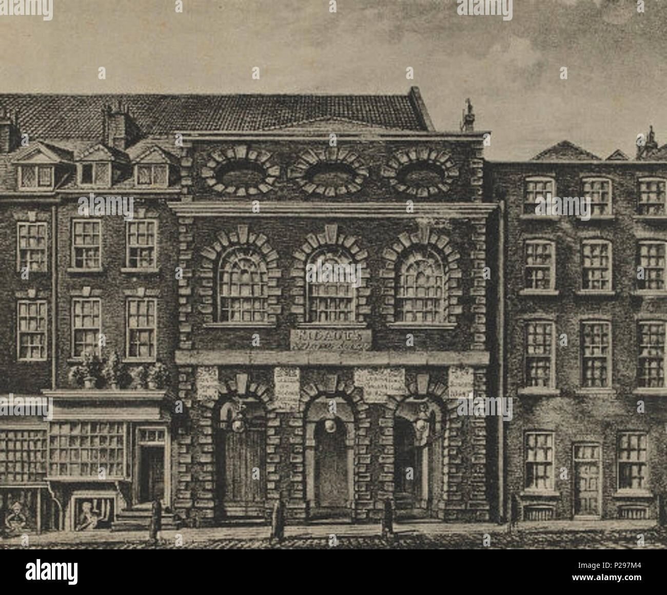 . Une impression de la Italian Opera House, construit par John Vanbrugh, au Haymarket avant qu'il a été détruit par un incendie le 17 juin 1789. Cette impression a été précédemment publié dans Charles John Smith's Antiquités historiques et littéraires,[1] MM. Bernard Quaritch, Ltd.[2] Le livre a été réédité et imprimer comme : Smith, Charles John (1875) Contexte historique et Curiosités littéraires, Londres : Chatto et Windus, 556, p. 97 Plaque Extrait le 10 février 2011. Les mesures d'impression 14,8 18,7 par cm, et est classé au numéro musée S.4172-2009. 1783[3]. William Capon (1757-1827) 157 Italian Opera House à l'H Banque D'Images