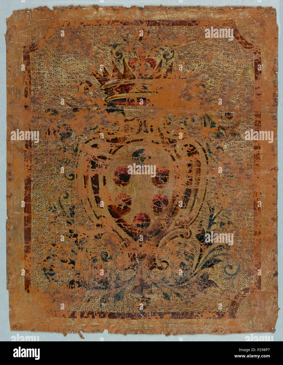 . Anglais : cuir . English : a,b) emblème familial ou bouclier héraldique design, contenant un point noir et cinq points rouges disposées en ovale. Au-dessus de la protection de la Couronne. . Avant 1900 (la date d'acquisition) 173 CH (cuir) 18105323 Banque D'Images