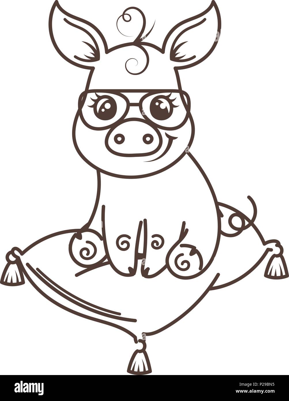 Cute Cartoon Bebe Cochon Dans Un Endroit Frais Et Lunettes De Soleil Illustration Vectorielle Coloriage Image Vectorielle Stock Alamy