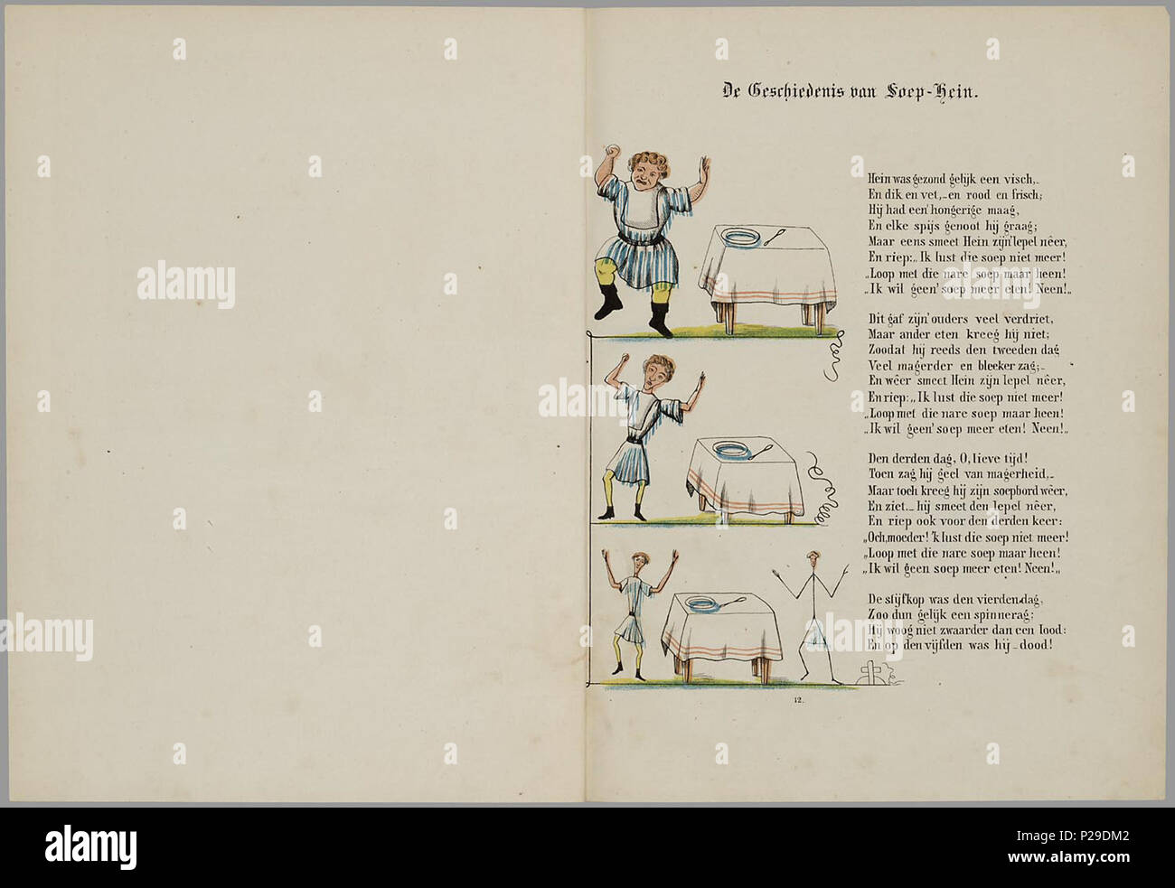 . Prentenboek leerzame een aardig rencontré vertellingen / naar het beroemde Hoogduitsche kinderwerk', 'Der Struwwelpeter voor Nederlandsche jongens en meisjes bewerkt W.P. porte Razoux. Herdr. Bl : gekl 20. mauvais // De keerzijde der bladen est onbedrukt // De oorspronkelijke auteur est Heinrich Hoffmann // Datering in verdere gegevens : Theo Gielen dans 'Tot volle waschdom' p. 151-164. Vermoedelijk tekeningen van zijn de H.L. van Hoogstraten en Hendrik Scheeve // 1e Ned. uitgave : 1848 // bevat 8 verhalen : De Geschiedenis van den wreeden ; Jan De Geschiedenis van de zwarte jongens ; De Geschiedenis van den Banque D'Images