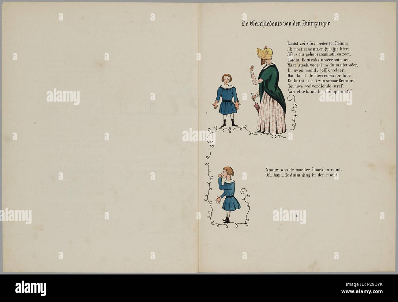 . Prentenboek leerzame een aardig rencontré vertellingen / naar het beroemde Hoogduitsche kinderwerk', 'Der Struwwelpeter voor Nederlandsche jongens en meisjes bewerkt W.P. porte Razoux. Herdr. Bl : gekl 20. mauvais // De keerzijde der bladen est onbedrukt // De oorspronkelijke auteur est Heinrich Hoffmann // Datering in verdere gegevens : Theo Gielen dans 'Tot volle waschdom' p. 151-164. Vermoedelijk tekeningen van zijn de H.L. van Hoogstraten en Hendrik Scheeve // 1e Ned. uitgave : 1848 // bevat 8 verhalen : De Geschiedenis van den wreeden ; Jan De Geschiedenis van de zwarte jongens ; De Geschiedenis van den Banque D'Images