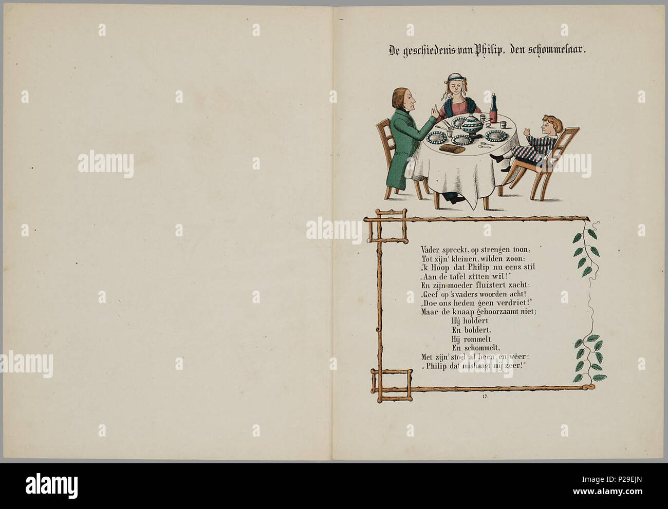 . Prentenboek leerzame een aardig rencontré vertellingen / naar het beroemde Hoogduitsche kinderwerk', 'Der Struwwelpeter voor Nederlandsche jongens en meisjes bewerkt W.P. porte Razoux. Herdr. Bl : gekl 20. mauvais // De keerzijde der bladen est onbedrukt // De oorspronkelijke auteur est Heinrich Hoffmann // Datering in verdere gegevens : Theo Gielen dans 'Tot volle waschdom' p. 151-164. Vermoedelijk tekeningen van zijn de H.L. van Hoogstraten en Hendrik Scheeve // 1e Ned. uitgave : 1848 // bevat 8 verhalen : De Geschiedenis van den wreeden ; Jan De Geschiedenis van de zwarte jongens ; De Geschiedenis van den Banque D'Images