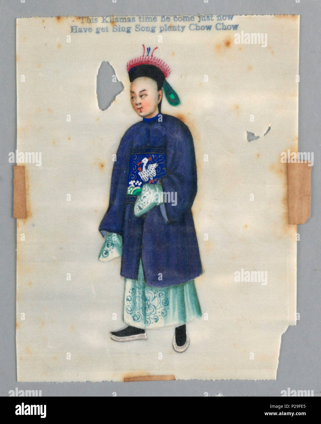 . Anglais : Peinture (Chine), ca. 1890 . Anglais : rectangle vertical. Homme officiel de la cour en robe blanche et manteau bleu brodé partiellement et hat. . Vers 1890 216 Peinture (Chine), ca. 1890 (CH) 18453651 Banque D'Images