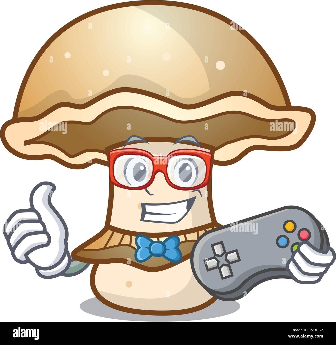 Champignons Portobello Gamer mascot cartoon Illustration de Vecteur
