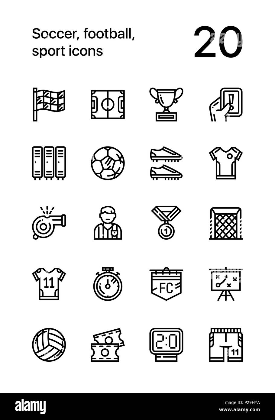 Soccer, football, sport icons pour le web et les terminaux mobiles pack Illustration de Vecteur