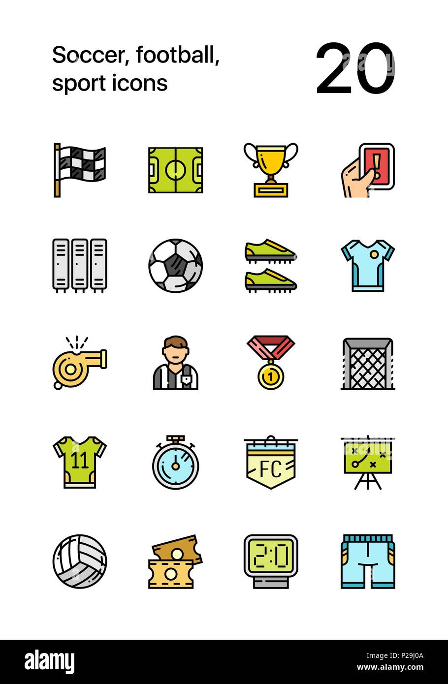 Le soccer, le football de couleur, des légendes du sport pour le web et les terminaux mobiles pack Illustration de Vecteur