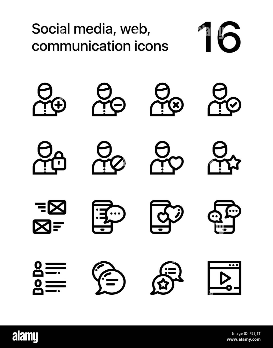 Médias sociaux, web, de communication et d'icônes pour le web et les terminaux mobiles pack 1 Illustration de Vecteur