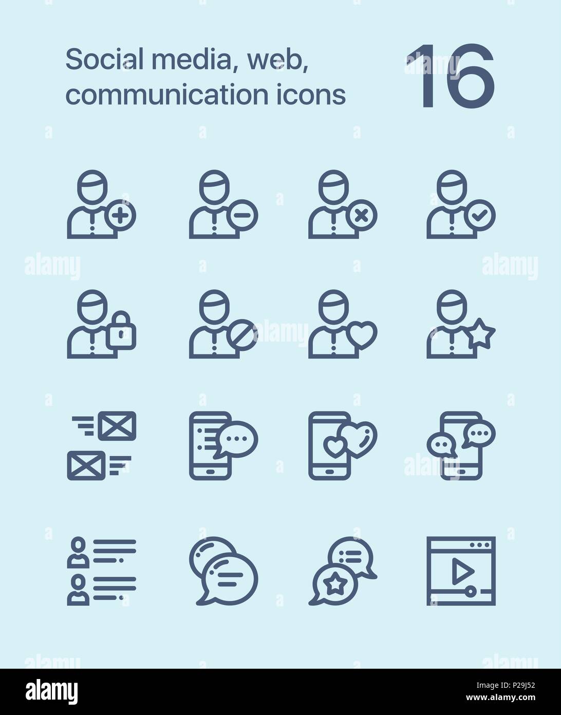 Décrire les médias sociaux, web, de communication et d'icônes pour le web et les terminaux mobiles pack 1 Illustration de Vecteur