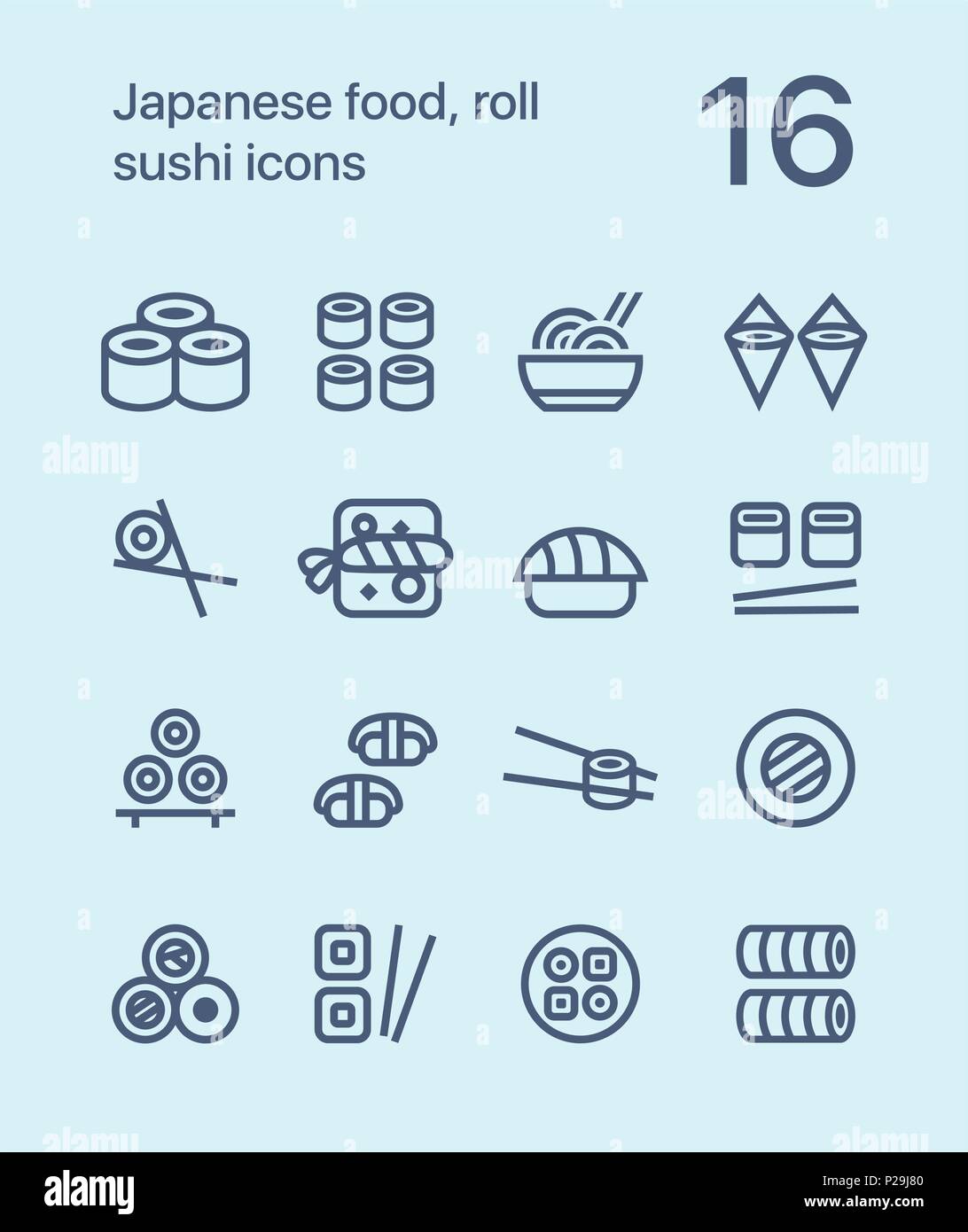 Contours de la nourriture Japonaise, sushi et d'icônes pour site web et App Illustration de Vecteur