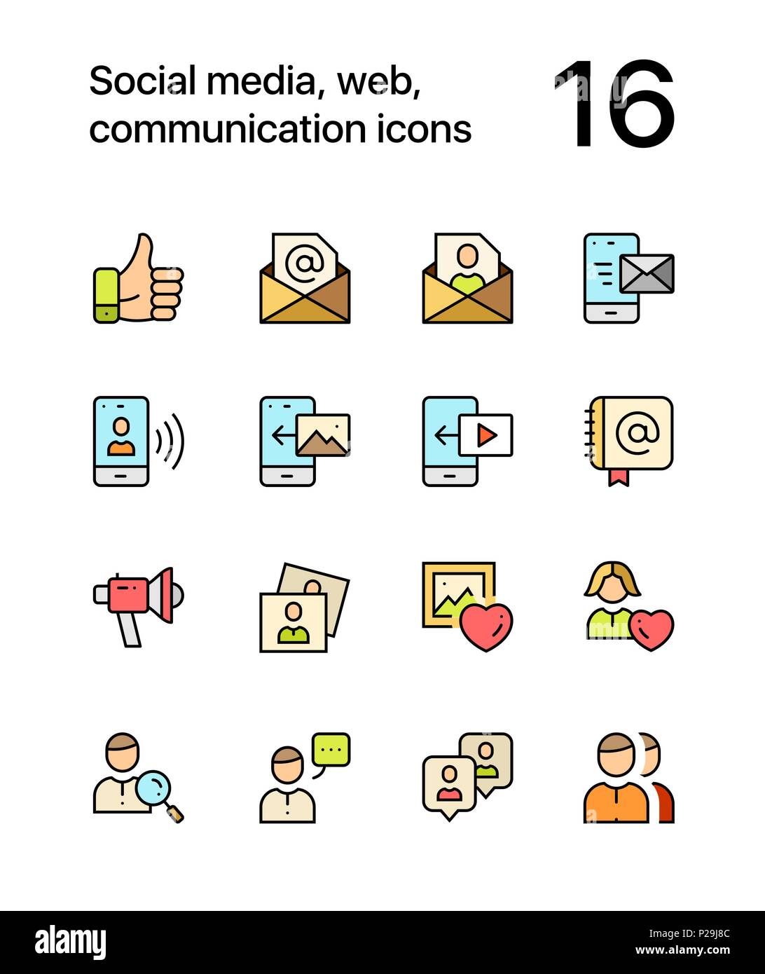 Les médias sociaux, de couleur, de communication web icônes pour le web et les terminaux mobiles pack 2 Illustration de Vecteur