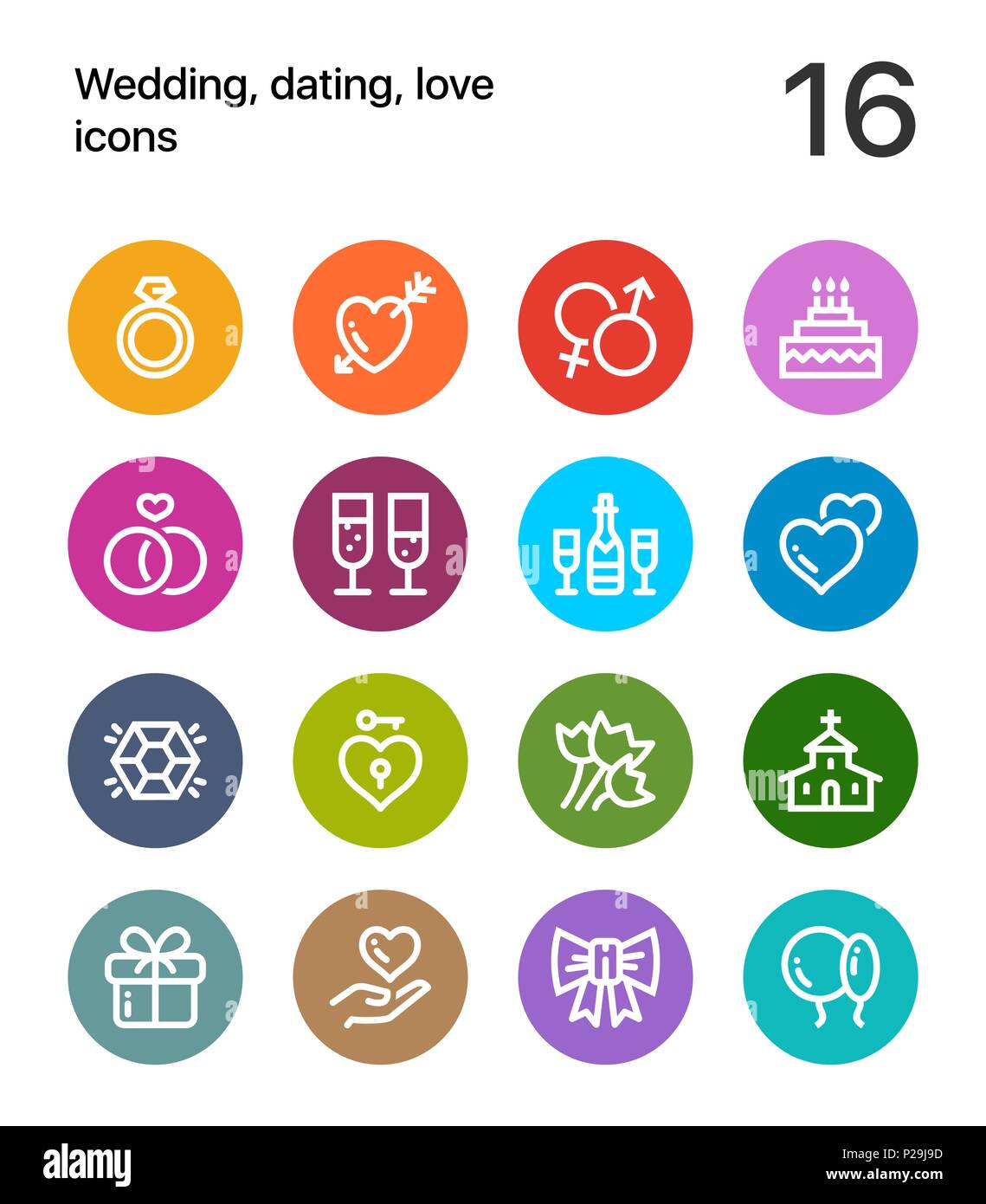 Mariage en couleurs, les rencontres, l'amour des icônes pour la conception web et mobile pack 1 Illustration de Vecteur