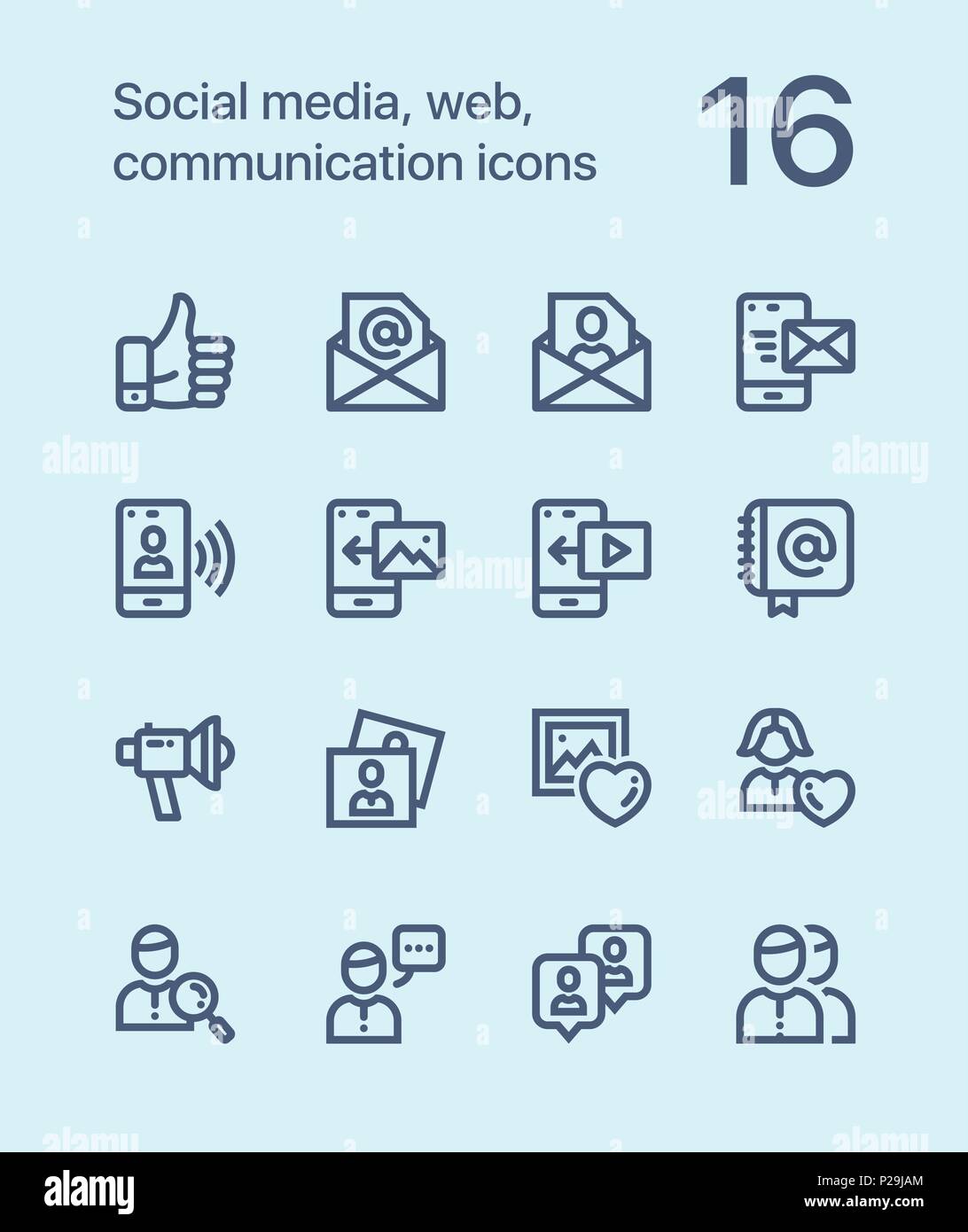 Décrire les médias sociaux, web, de communication et d'icônes pour le web et les terminaux mobiles pack 2 Illustration de Vecteur