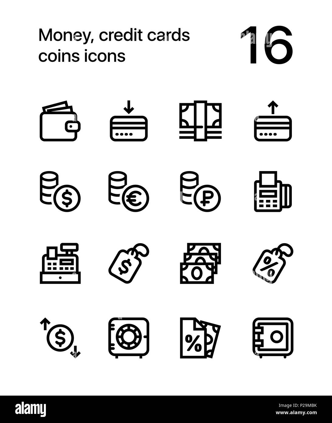L'argent, cartes de crédit, pièces d'icônes pour le web et les terminaux mobiles pack 2 Illustration de Vecteur