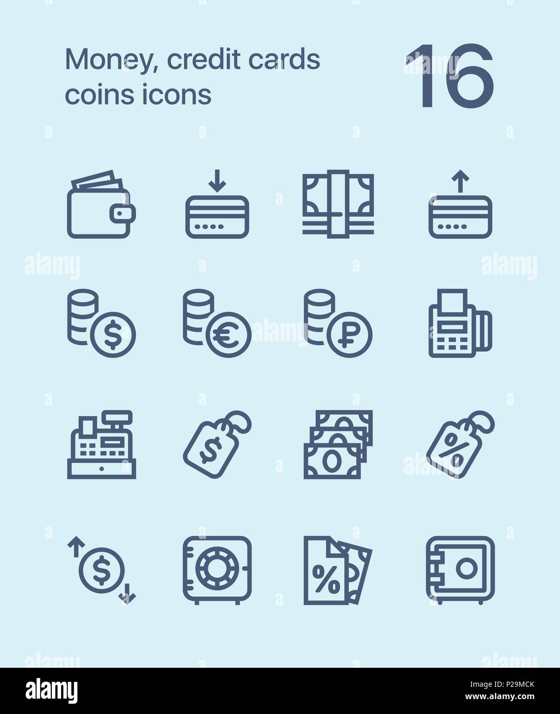 Aperçu de l'argent, cartes de crédit, pièces d'icônes pour le web et les terminaux mobiles pack 2 Illustration de Vecteur